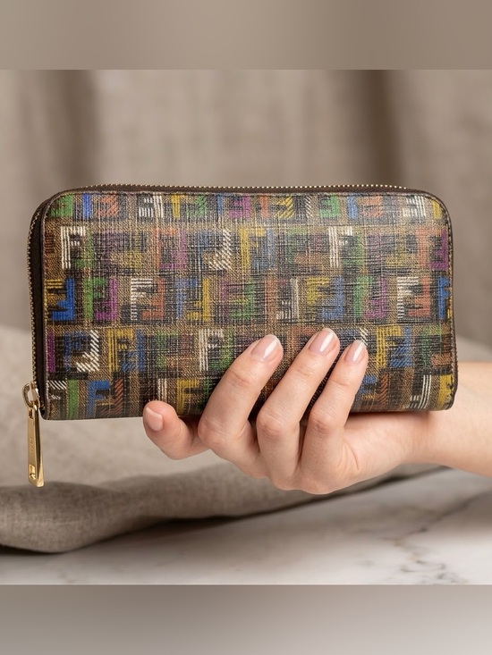 Fendi Handbags - FENDI Zip Around Wallet Multicolor Rainbow FF Logo Zucca Canvas Pink Interior
